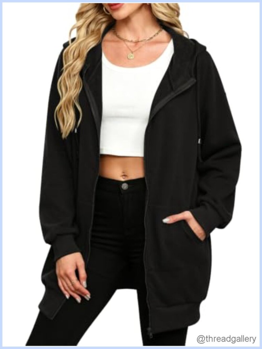 Women Zip Up Fleece Hoodie Tunic Oversized Sweatshirt Jacket